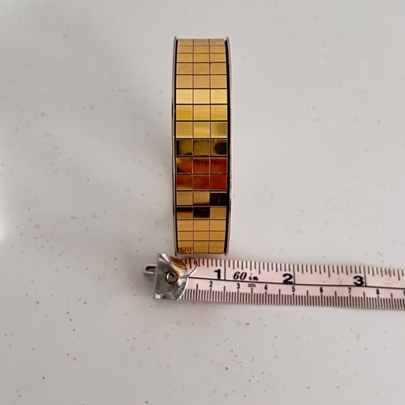 Circular Metal Bangle Squares Gold Tone Bracelet Golden Mosaic - Picture 7 of 7